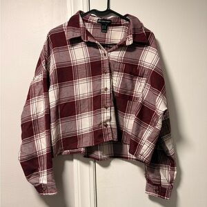 Streetwear Society Burgundy and White Plaid Button-Up Shirt